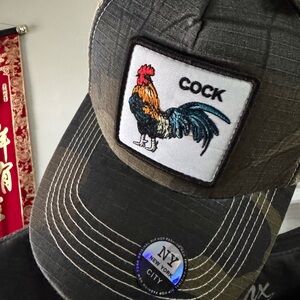 Black and Gray Rooster Patch Cap